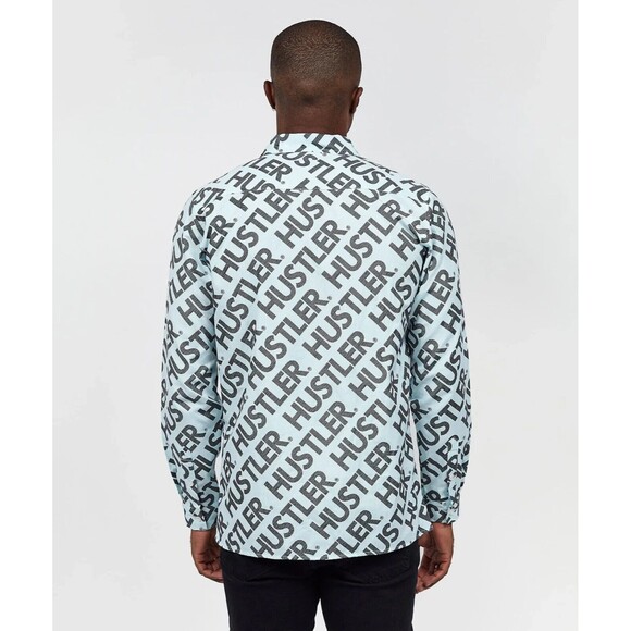 Reason Men's Hustler Logo Light Blue Long Sleeve Oxford Button Down Shirt Size L - Picture 3 of 4